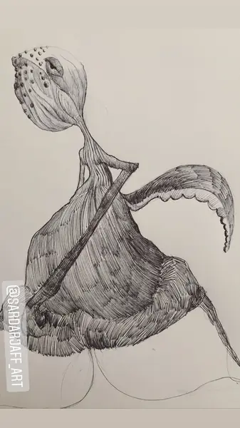 A tall bird-like character carries a textured wing-shaped silhouette.