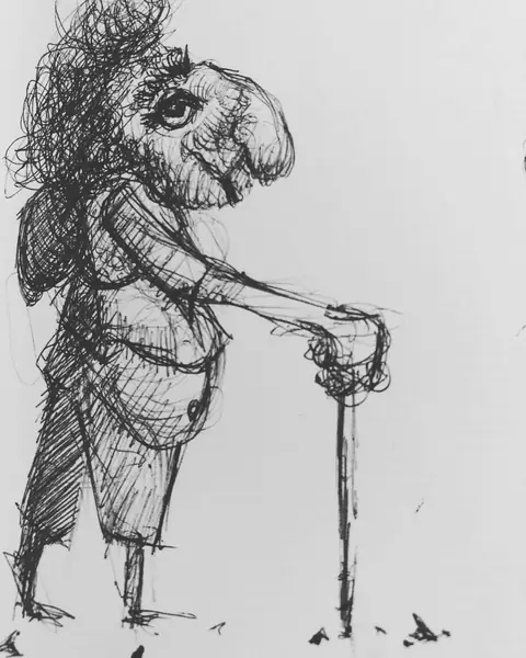 An imagined character is explored through expressive lines, shapes, and gestures.
