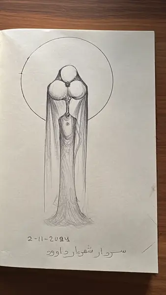 An imagined character is explored through expressive lines, shapes, and gestures.