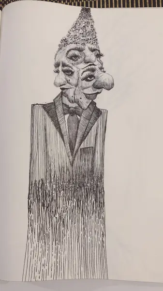 An imagined character is explored through expressive lines, shapes, and gestures.