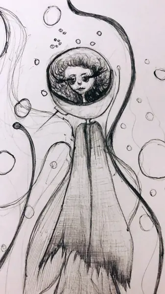 An imagined character is explored through expressive lines, shapes, and gestures.
