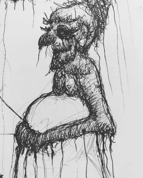 An imagined character is explored through expressive lines, shapes, and gestures.