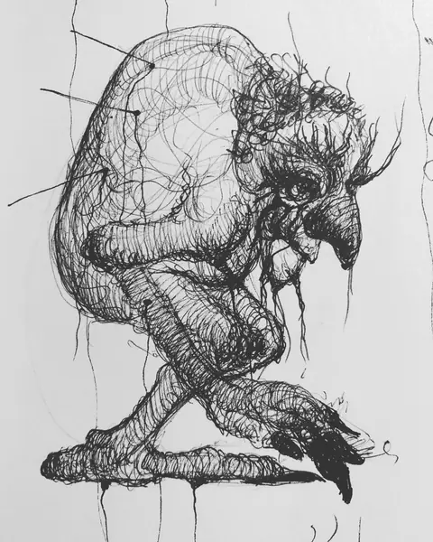 An imagined character is explored through expressive lines, shapes, and gestures.