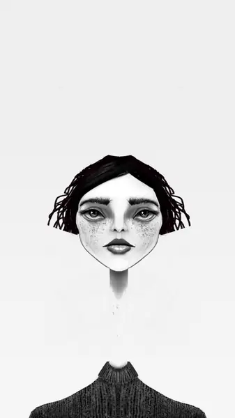 A small imagined face rises from a dark, restrained shape.
