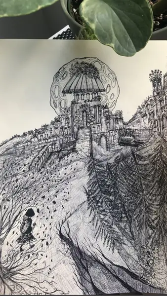 An imagined character is explored through expressive lines, shapes, and gestures.