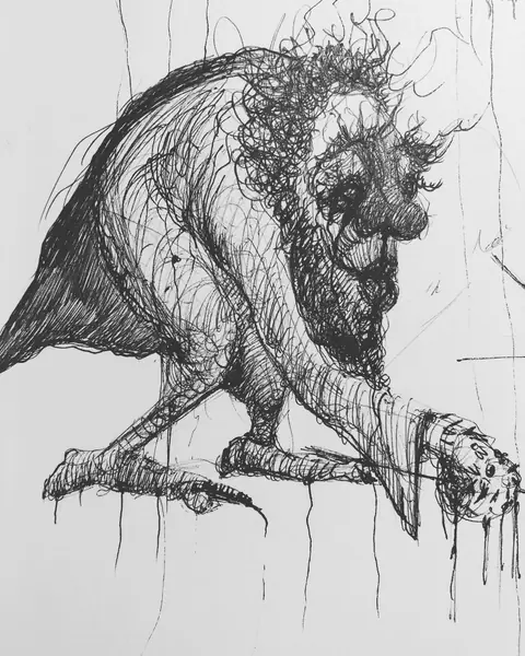 An imagined character is explored through expressive lines, shapes, and gestures.