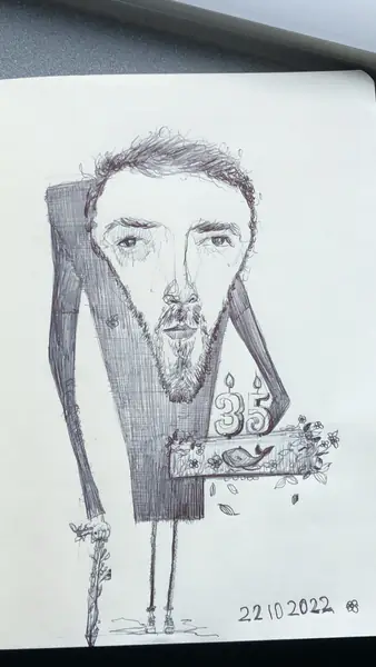 An imagined character is explored through expressive lines, shapes, and gestures.