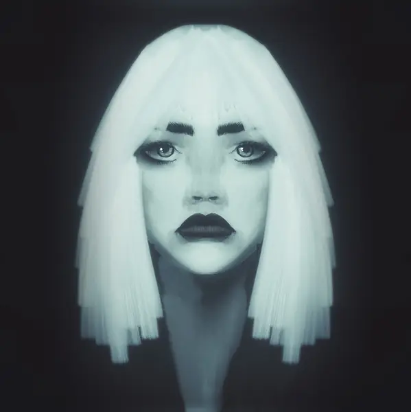 A pale imagined face emerges through a cool field of blue light.