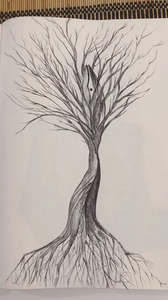 An imagined character is explored through expressive lines, shapes, and gestures.
