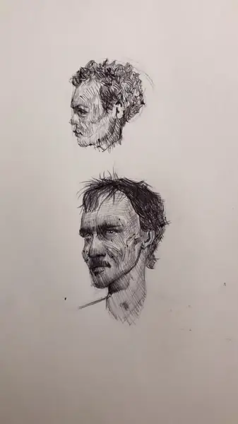 An imagined character is explored through expressive lines, shapes, and gestures.