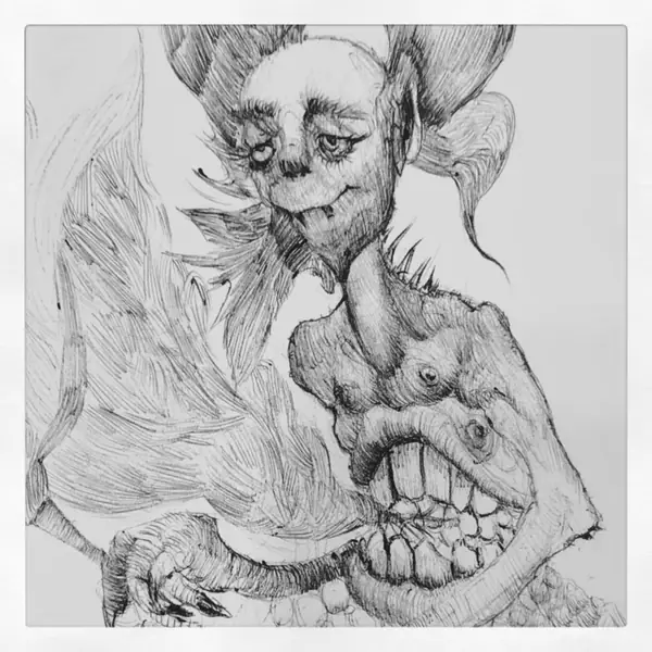 An imagined character is explored through expressive lines, shapes, and gestures.