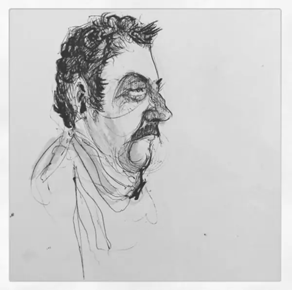 An imagined character is explored through expressive lines, shapes, and gestures.