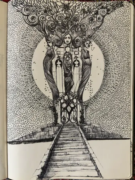 An imagined character is explored through expressive lines, shapes, and gestures.