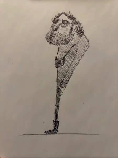 A small imagined character balances a large head on a slender body.