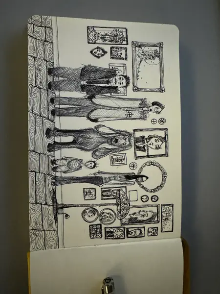 An imagined character is explored through expressive lines, shapes, and gestures.