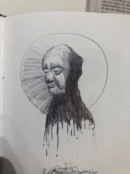 An imagined character is explored through expressive lines, shapes, and gestures.