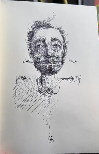 An imagined character is explored through expressive lines, shapes, and gestures.