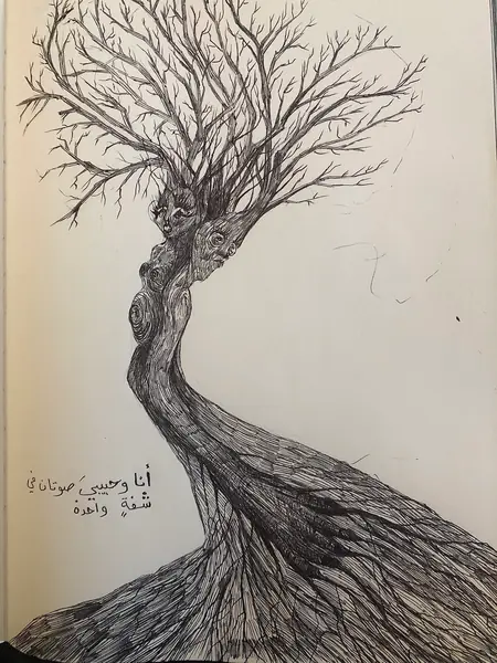 An imagined character is explored through expressive lines, shapes, and gestures.