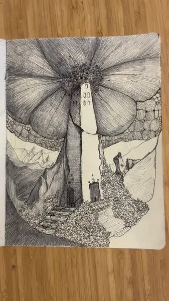 An imagined character is explored through expressive lines, shapes, and gestures.