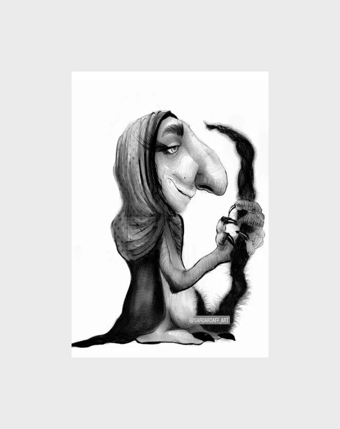 A flowing imagined figure turns hair and silhouette into a graceful curved form.