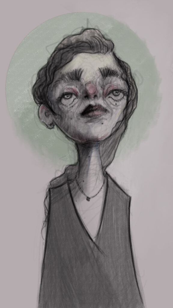 Expressive monochrome portrait of a stylized woman